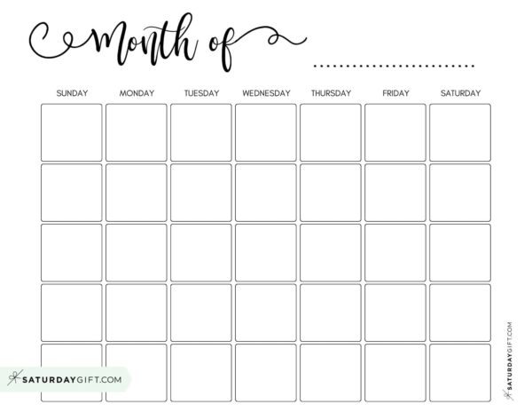 Free Printable Cute Blank Calendar Pages