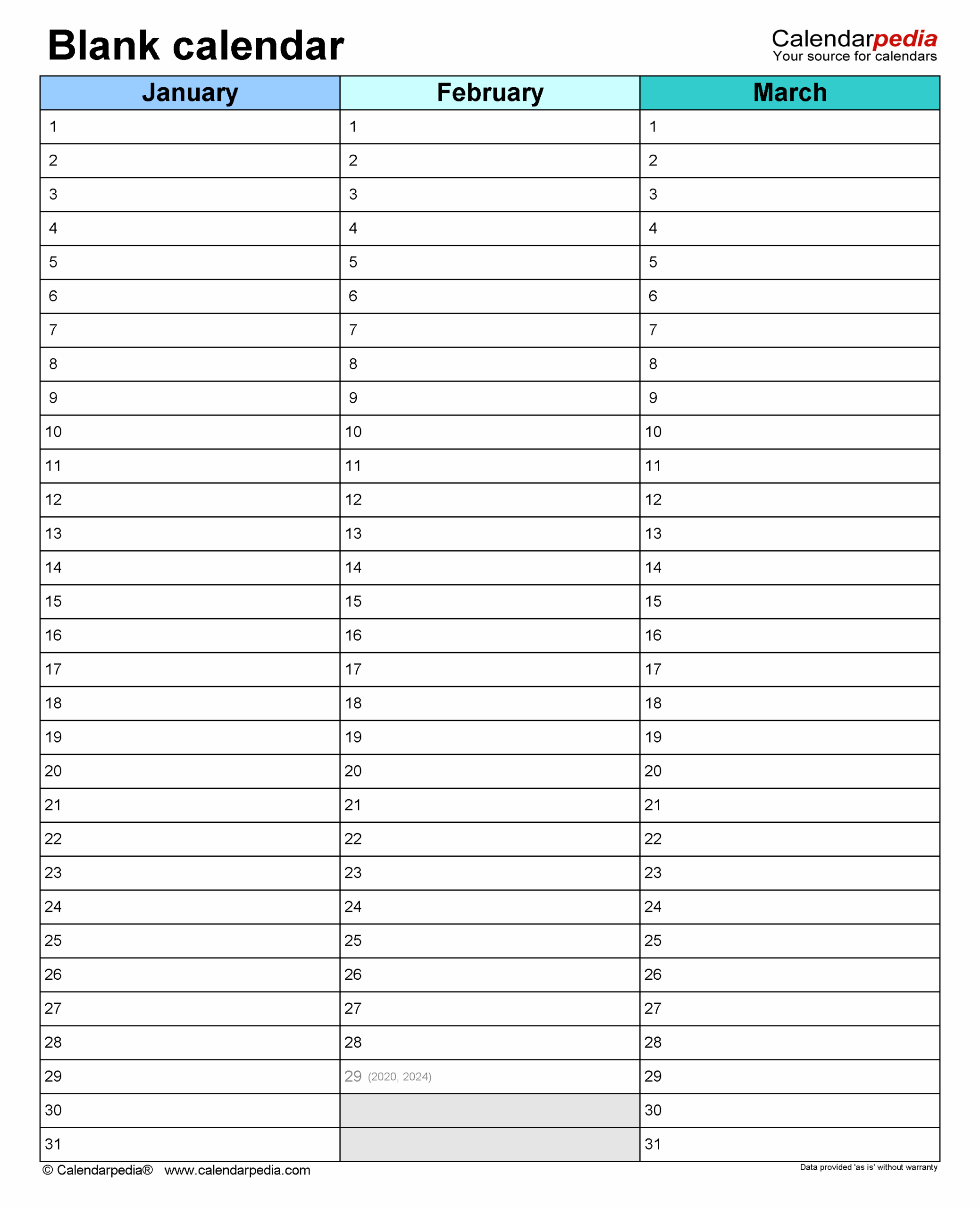 4 X 6 Blank Calendar Printable