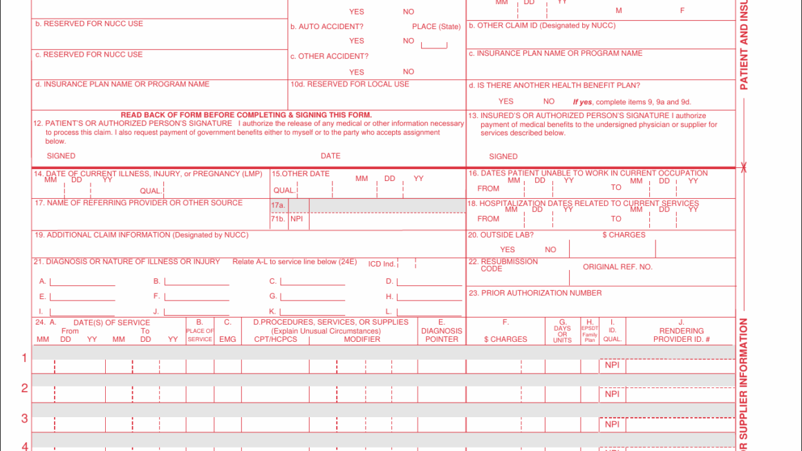 Blank Cms 1500 Claim Form Free Printable