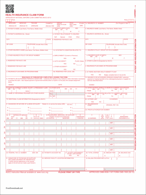 Blank Printable Cms 1500 Claim Form
