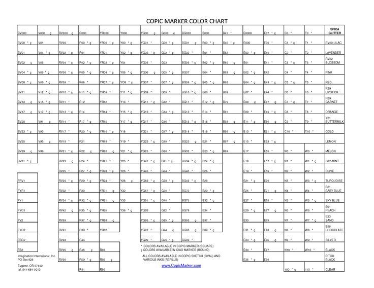 Blank Copic Color Chart Google Search Copic Coloring Pinterest 