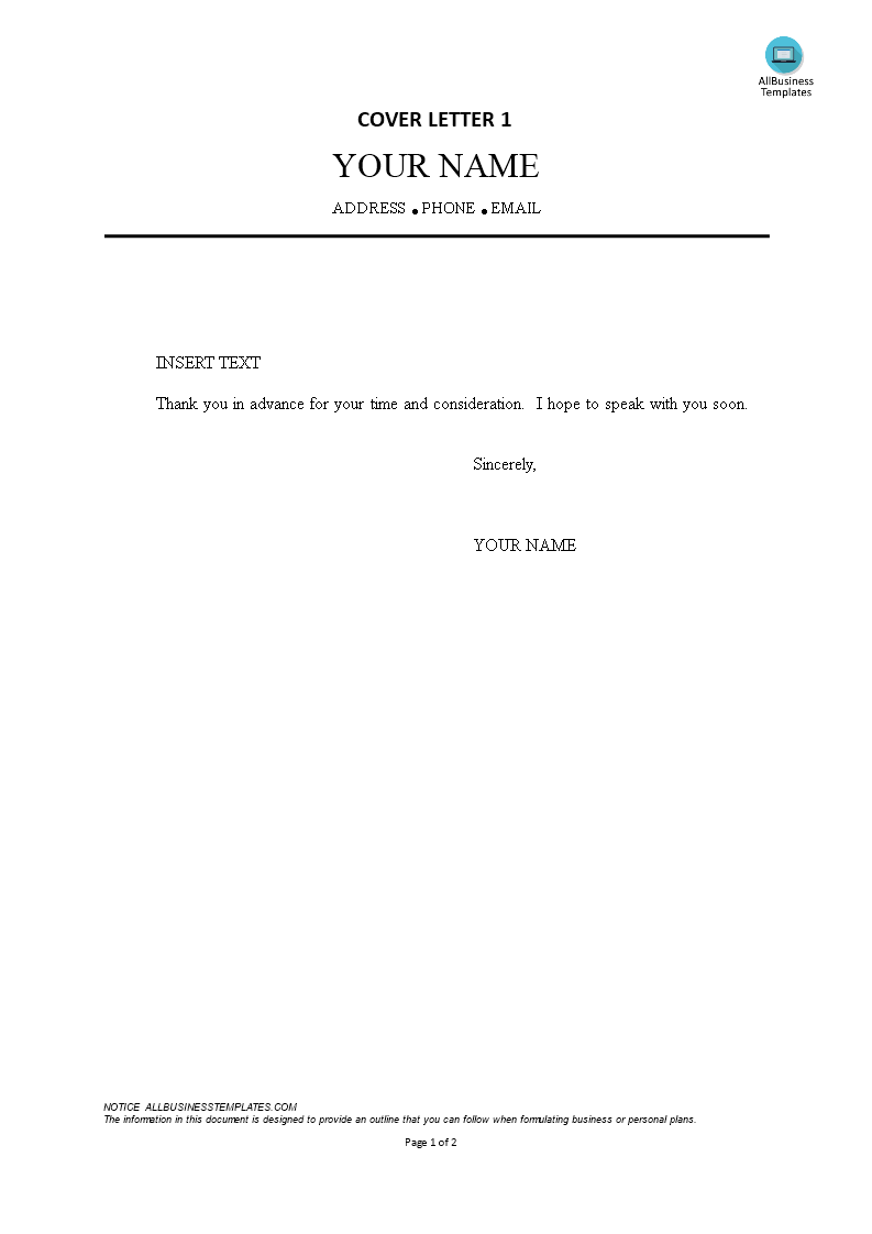 Blank Cover Letter Format Templates At Allbusinesstemplates