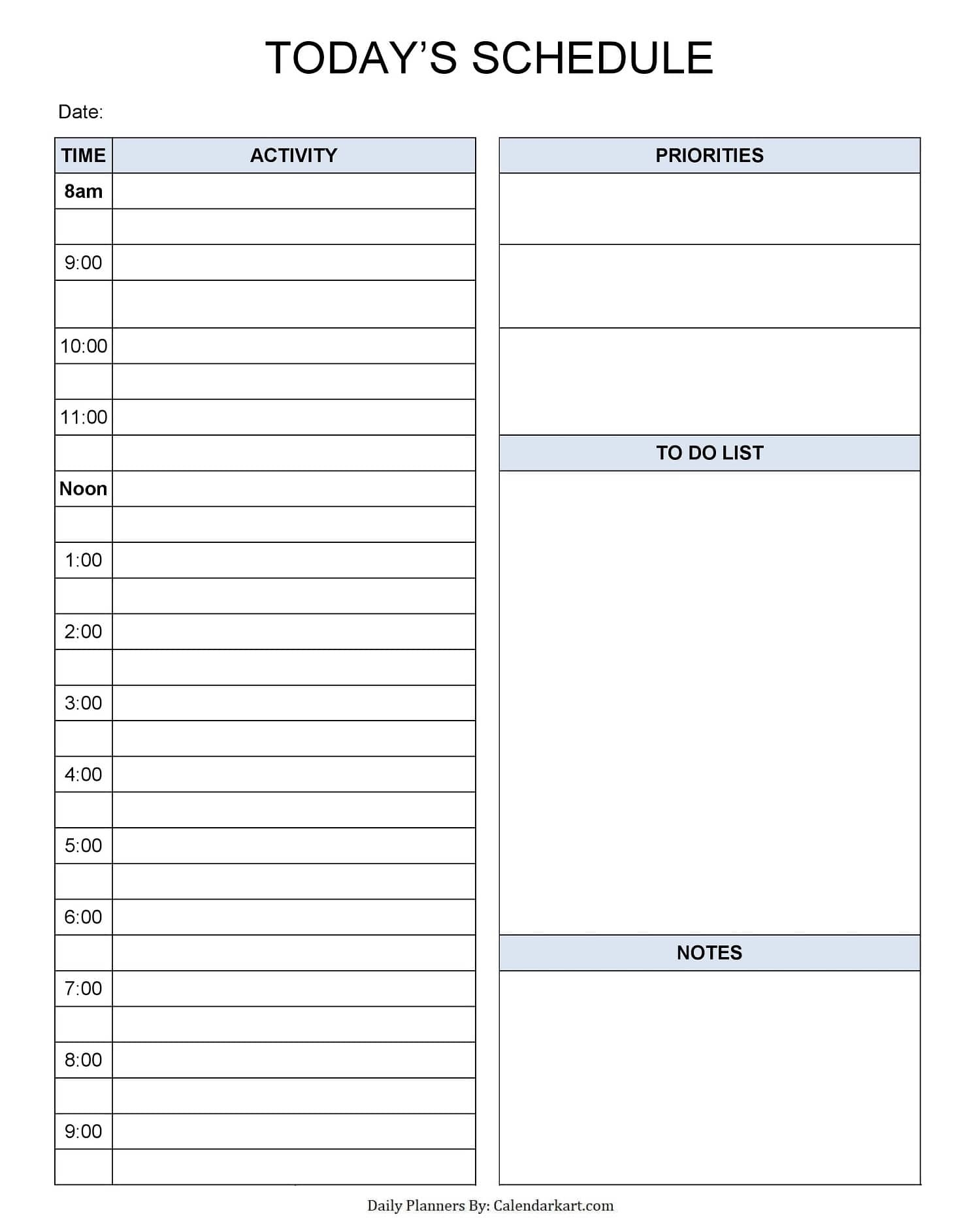Blank Daily Calendar With Time Slots Printable Blank Daily Calendar With Time Slots Printable