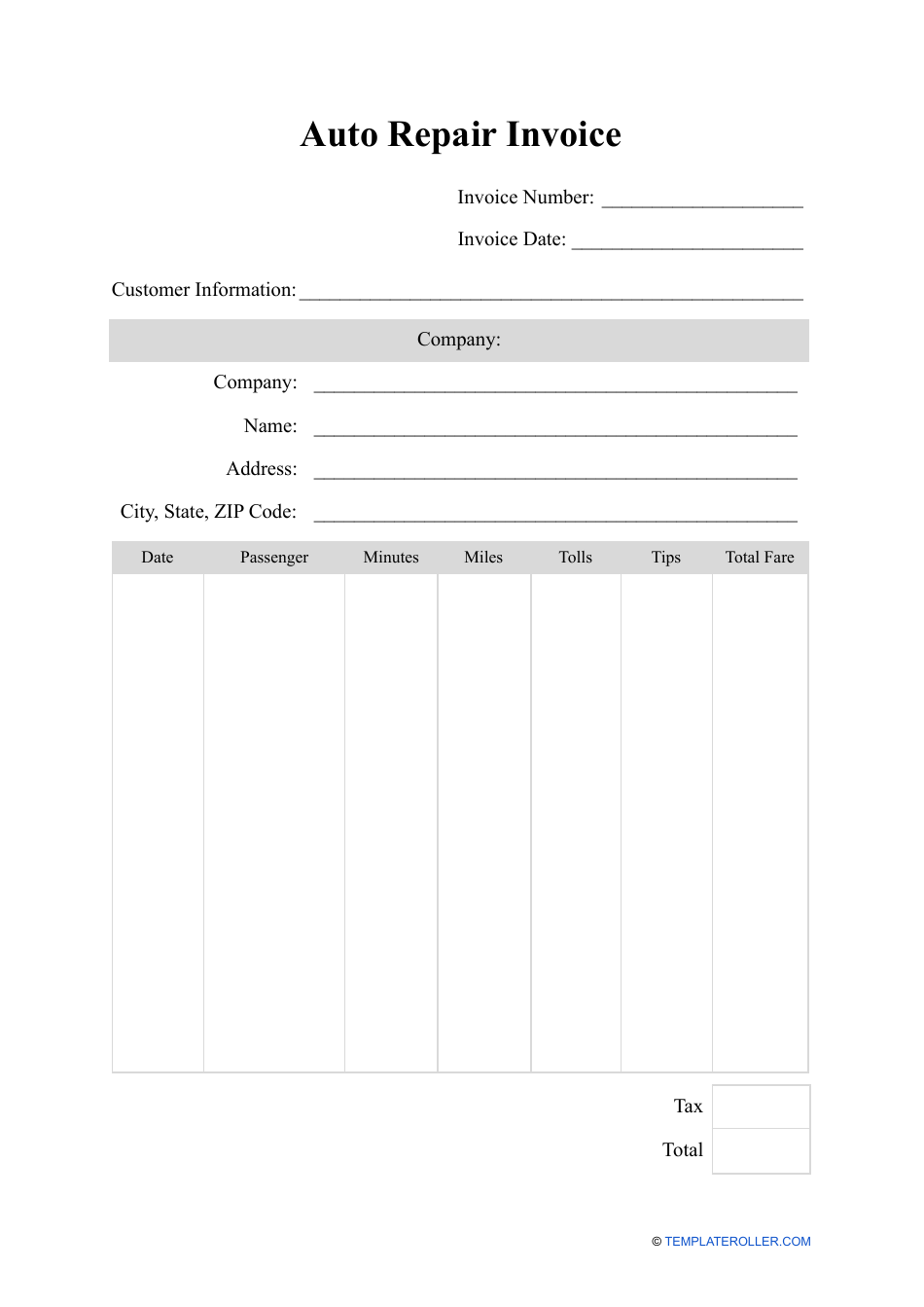 Blank Downloadable Free Printable Auto Repair Invoice Template Blank Downloadable Free Printable Auto Repair Invoice Template