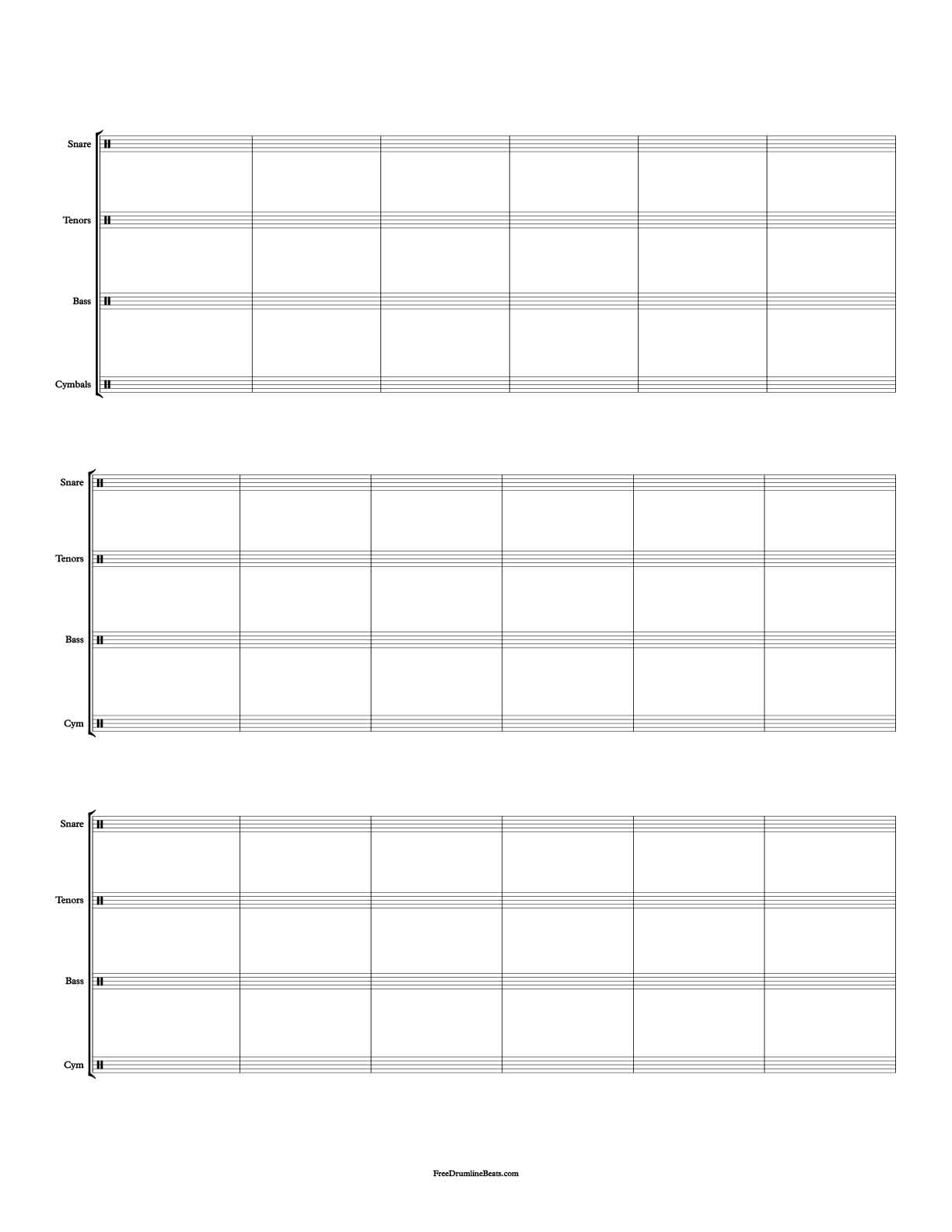 Blank Drumline Sheet Music 30 FREE Download Print Templates Free 