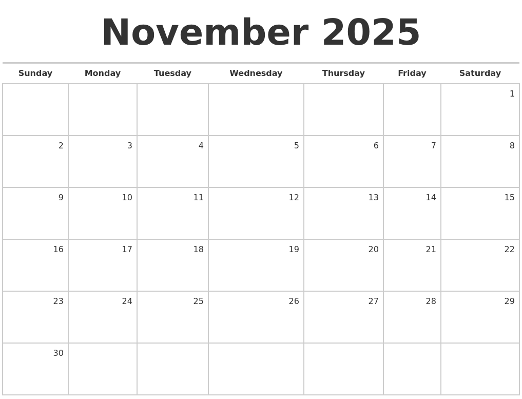 Blank Editable November 2025 Calendar 2025 Anthony T OBryan Blank Editable November 2025 Calendar 2025 Anthony T OBryan
