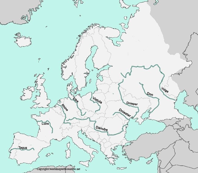 Blank Europe Map With Rivers Blank Europe Map With Rivers
