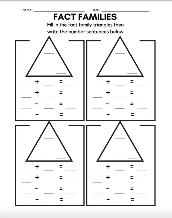 Blank Printable Triangles For Math Fact Families