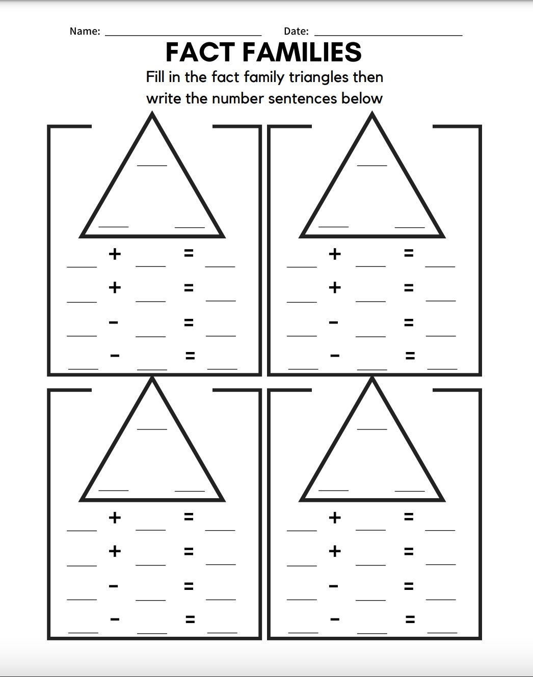 Blank Fact Family Triangles Blank Fact Family Triangles