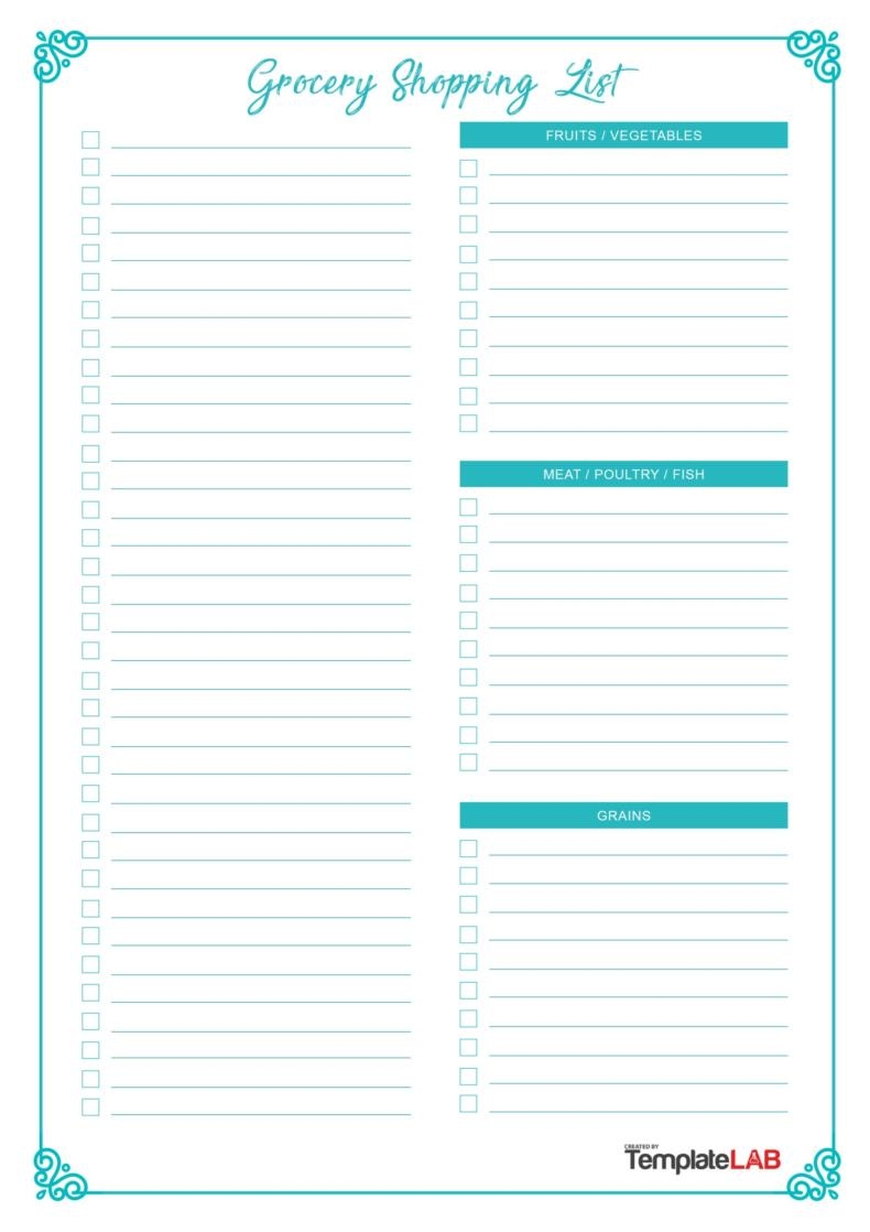 Blank Grocery Shopping List With Categories