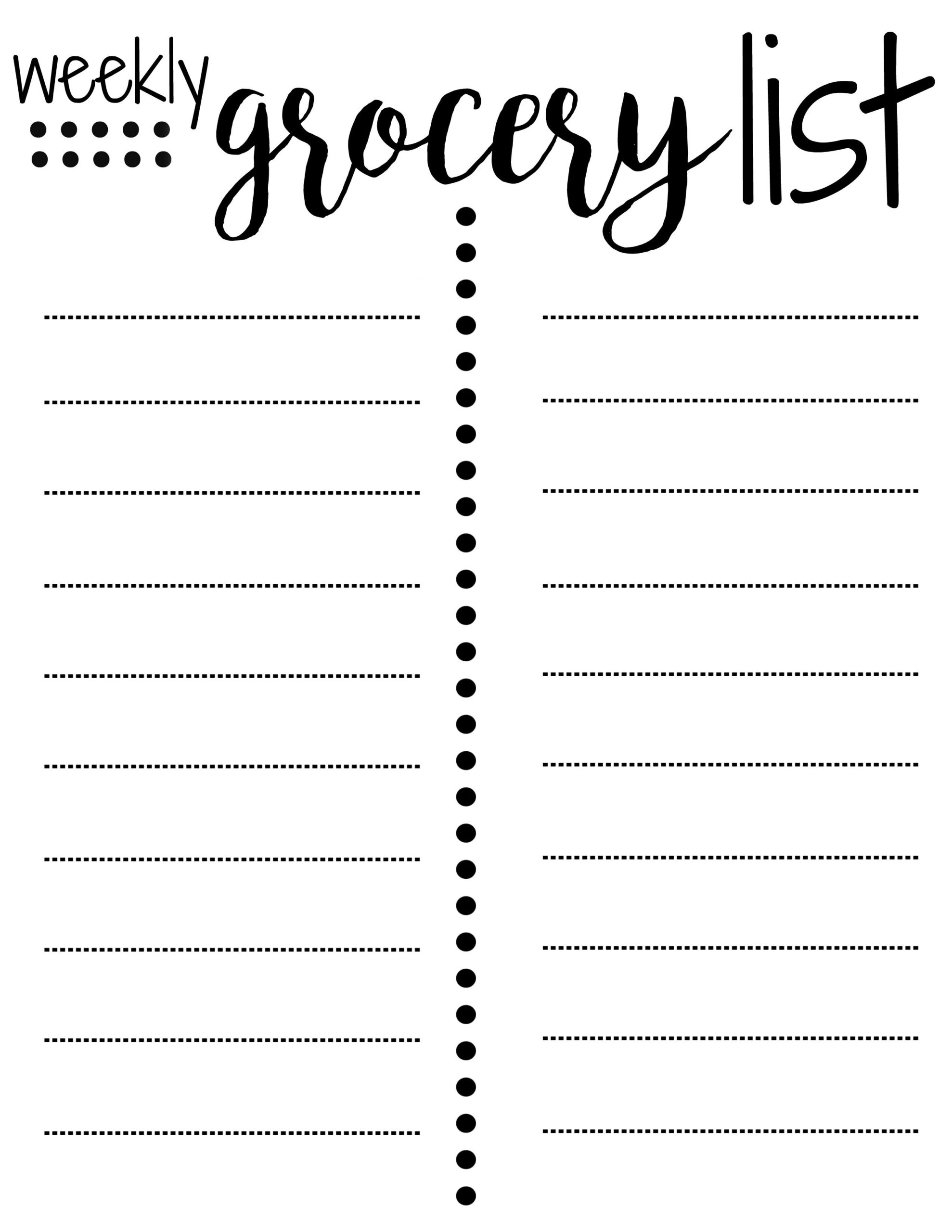 Blank Grocery Shopping List With Categories