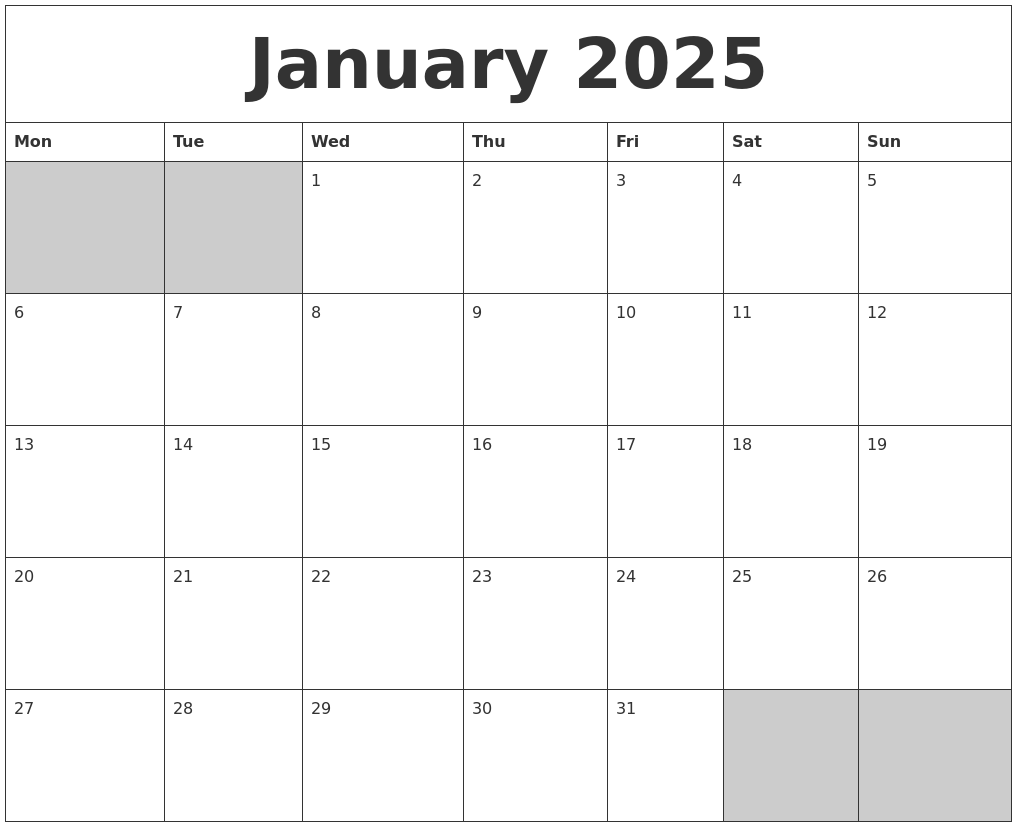 Blank Jan 2025 Calendar Printable Pdf Format Amber Tucker