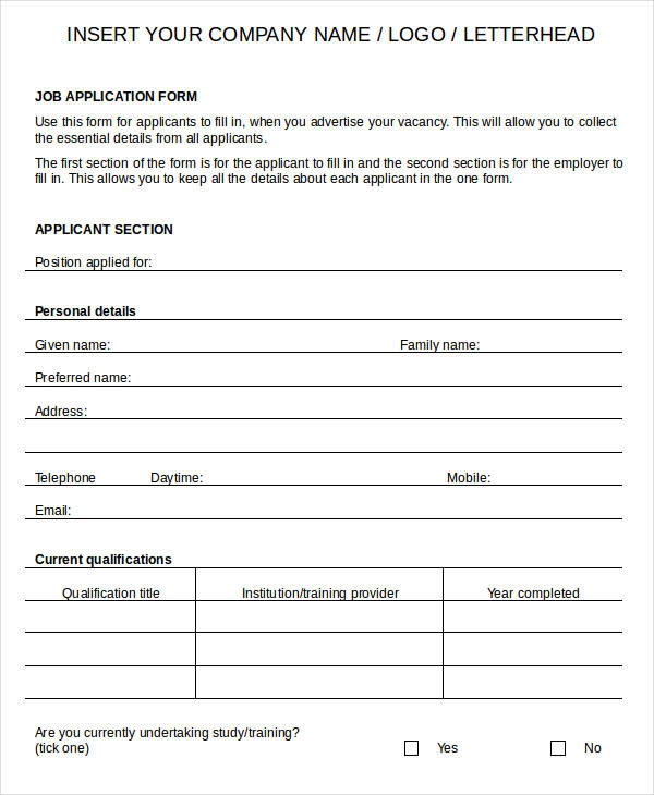 Blank Job Application 11 Word PDF Documents Download Blank Job Application 11 Word PDF Documents Download