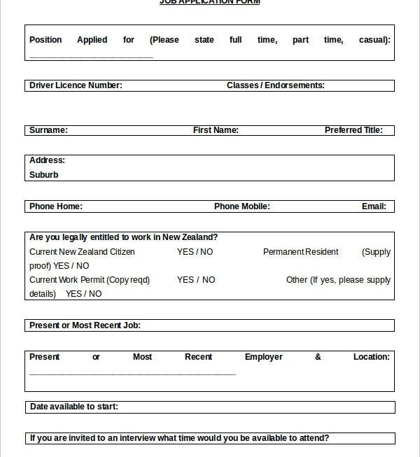 Blank Job Application 11 Word PDF Documents Download