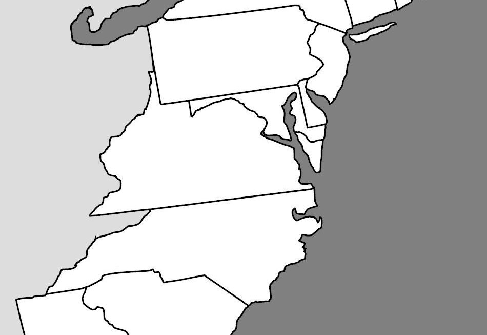 Blank Map Of The 13 Colonies Printable