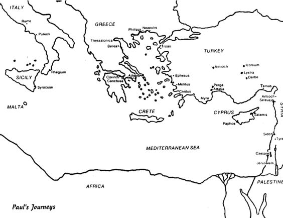 Blank Map Pauls Missionary Journeys Sketch Coloring Page Bible Paul 