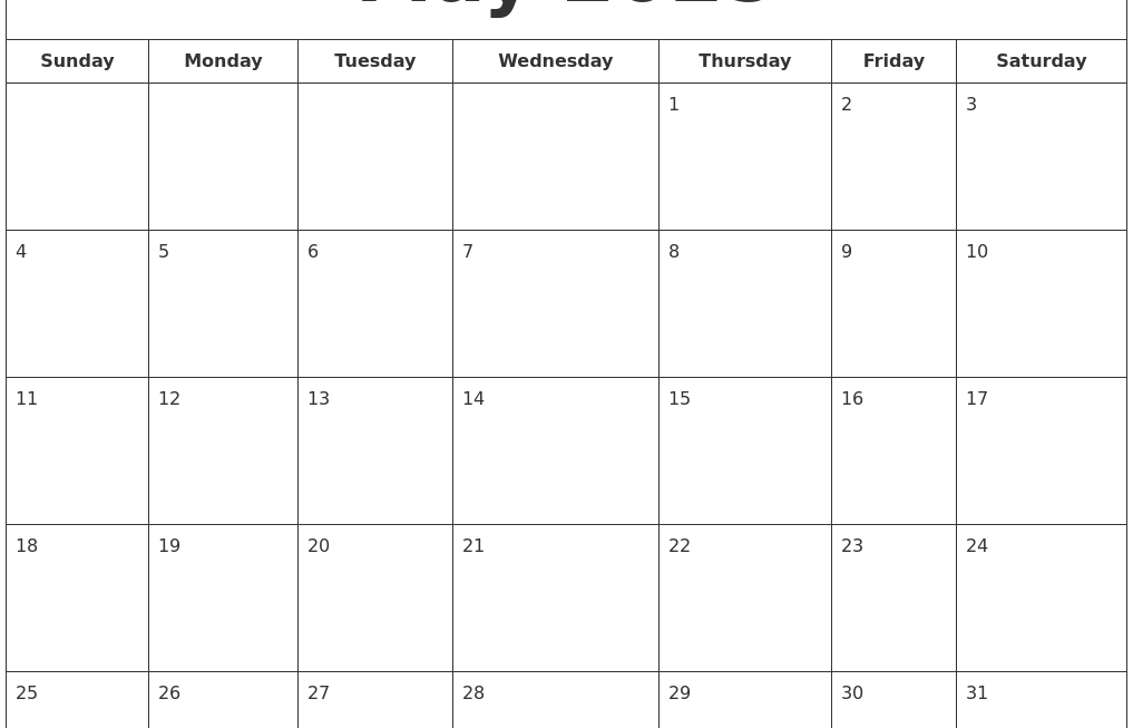 Blank May 2025 Calendar Printable Pdf Calendar Lily Melba
