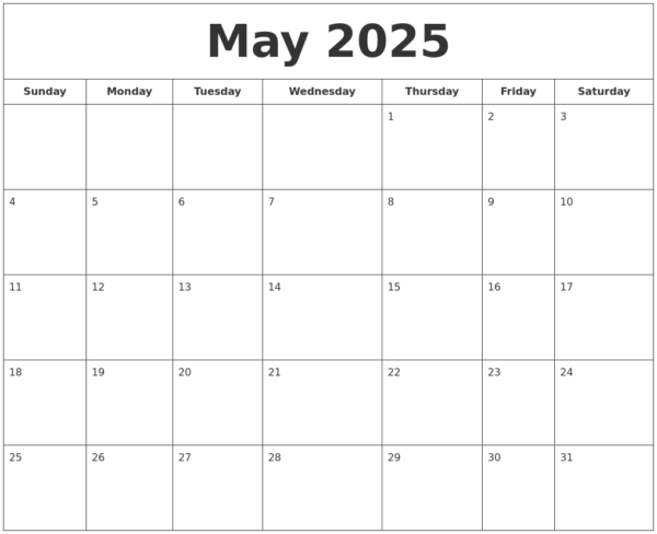 Microsoft Blank May 2025 Printable Calendar