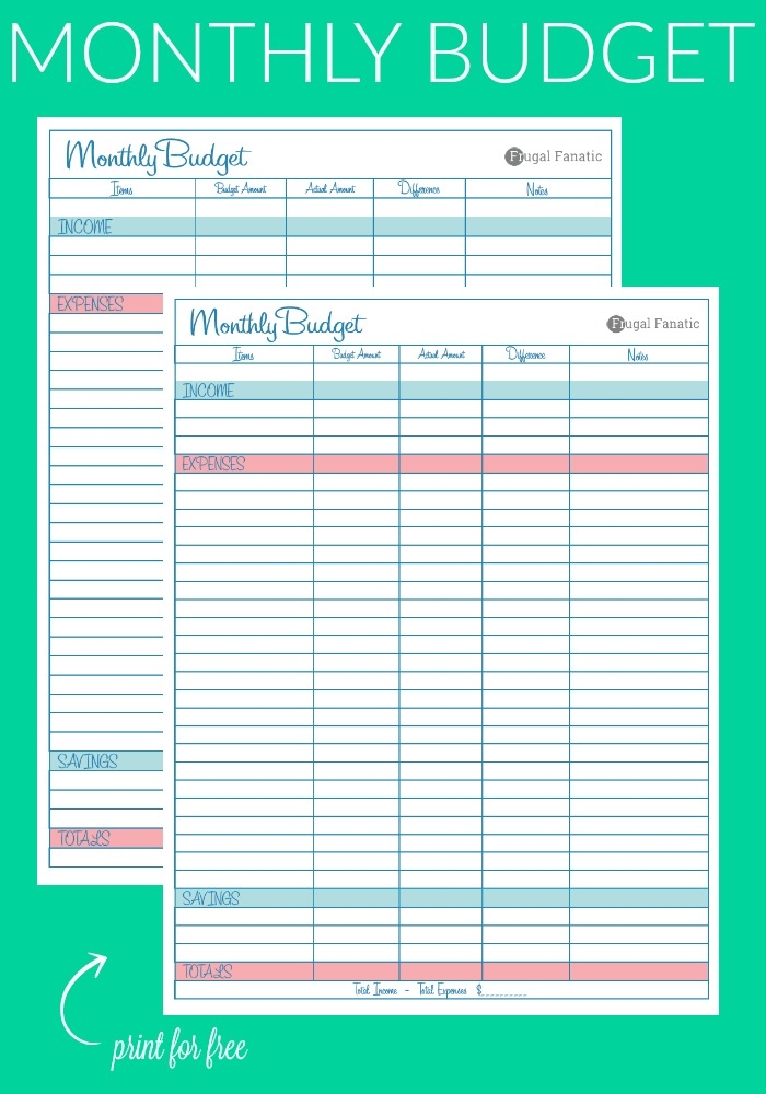 Blank Monthly Budget Worksheet