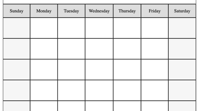 Full Page Printable Blank Monthly Calendar - Printable Free Templates