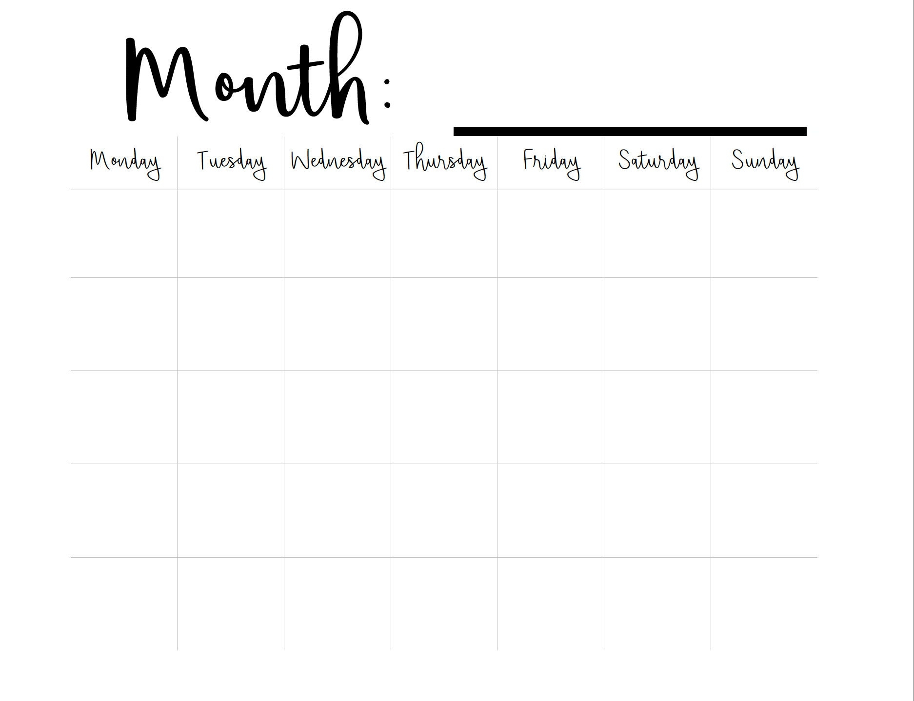 Blank Monthly Calendar Monday Start
