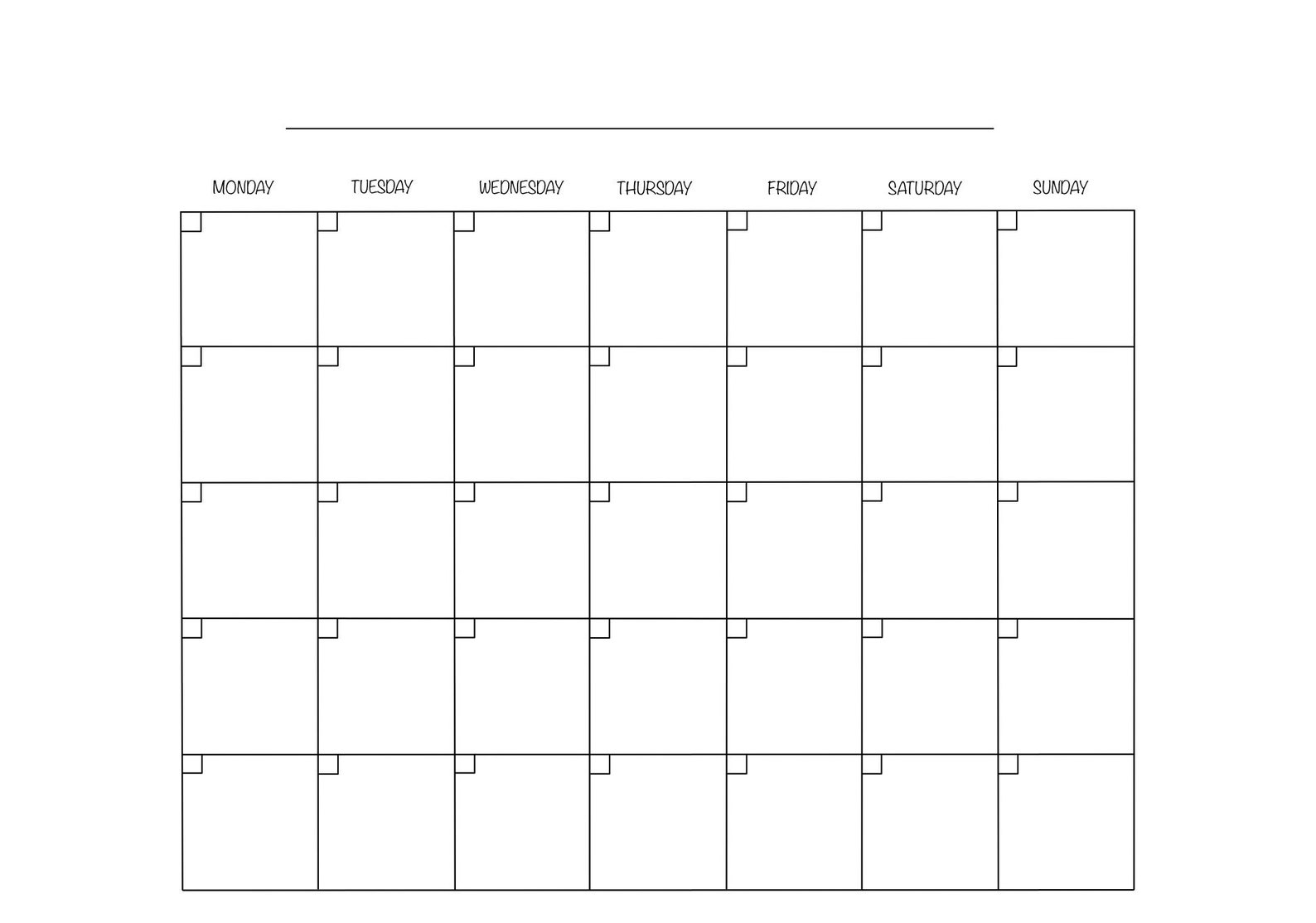 Blank Monthly Calendar printable Etsy