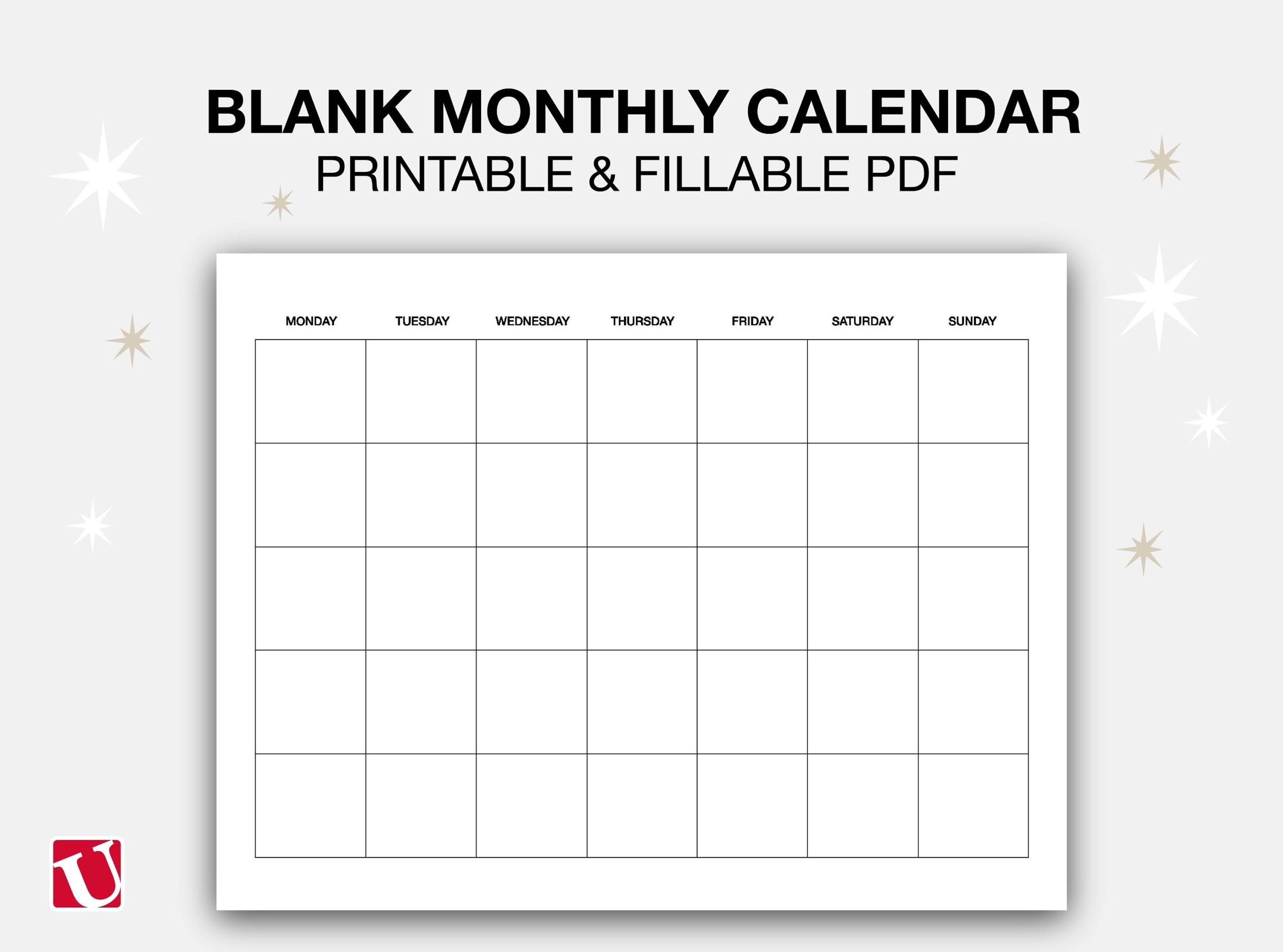 Blank Monthly Printable Calendar Undated Minimalist Calendar Template 