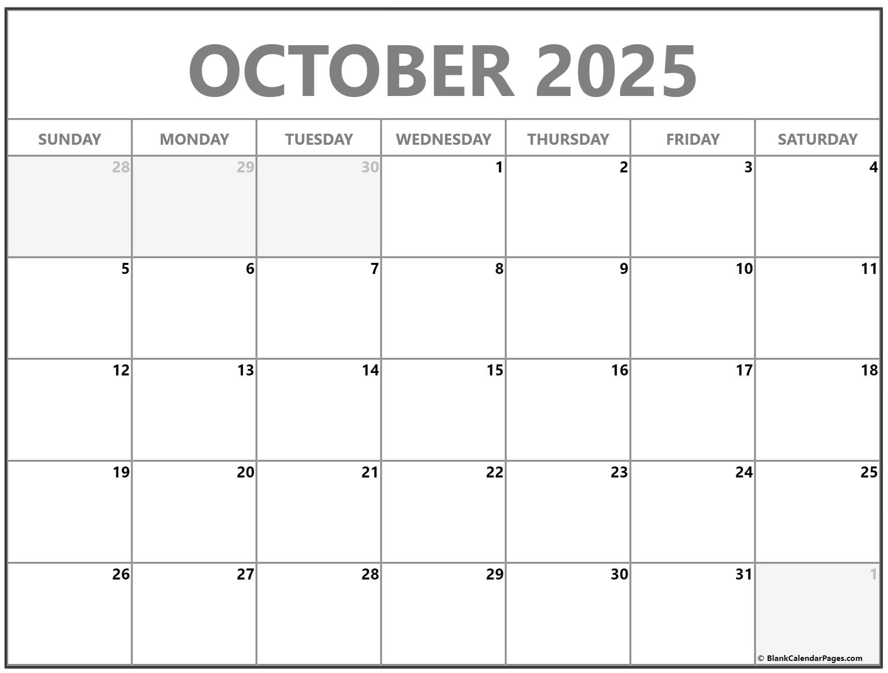 Blank Fillable Oct 2025 Calendar Printable Blank Fillable Oct 2025 Calendar Printable