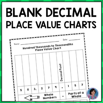 Blank Place Value Chart With Decimals Printable PDF TPT