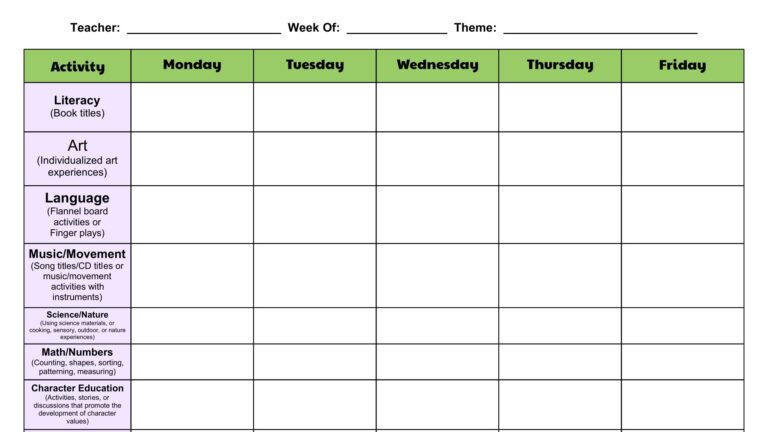 Printable Blank Lesson Plans For Preschool - Printable Free Templates
