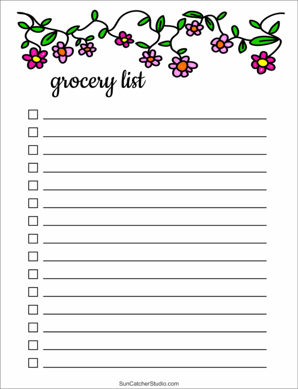 Printable Blank Grocery List 81/2 X 11