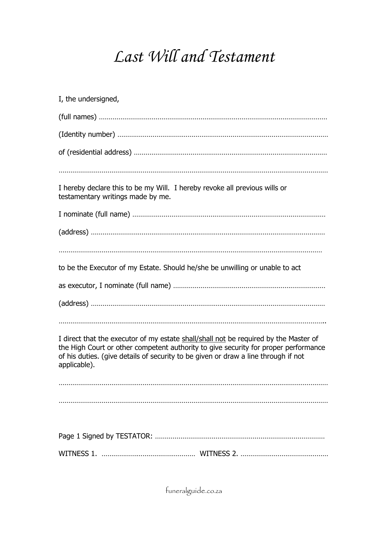 Printable Copy Of A Blank Will
