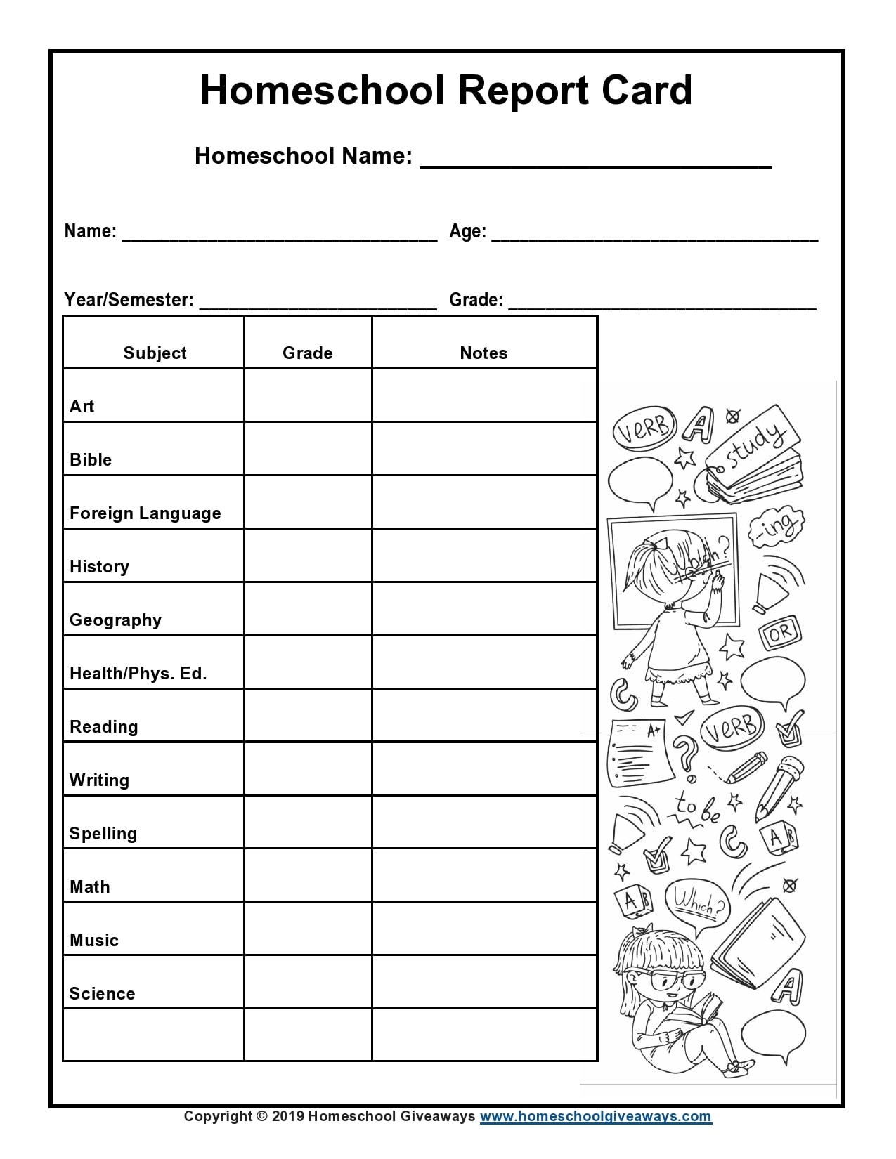 Blank Report Card Template Homeschool Blank Report Card Template Homeschool