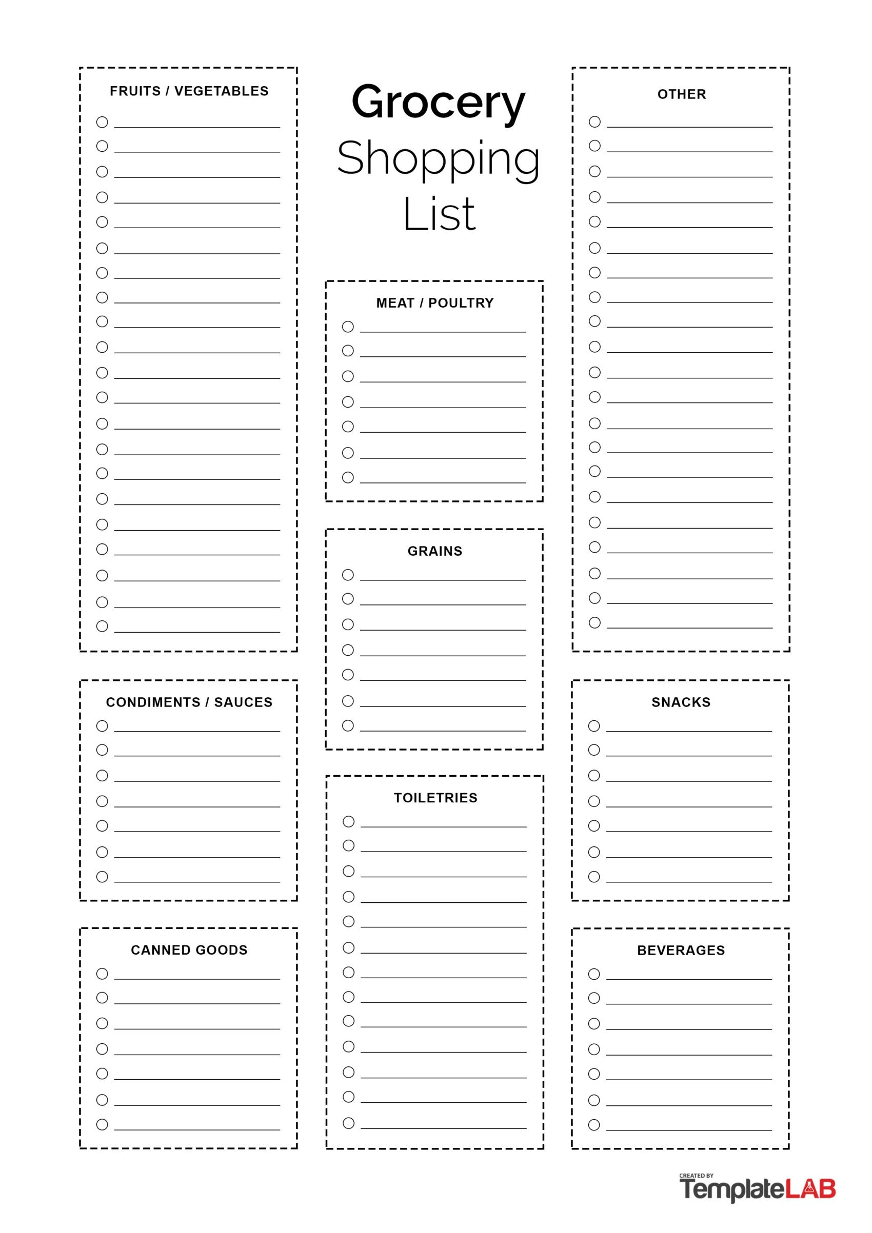 Free Printable Blank Grocery List With Categories