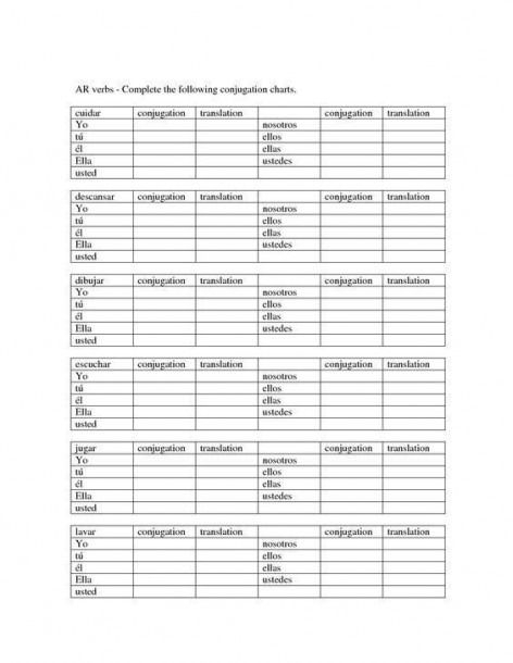 Blank Spanish Conjugation Charts With All Conjugations In 2020 With Blank Spanish Conjugation Charts With All Conjugations In 2020 With