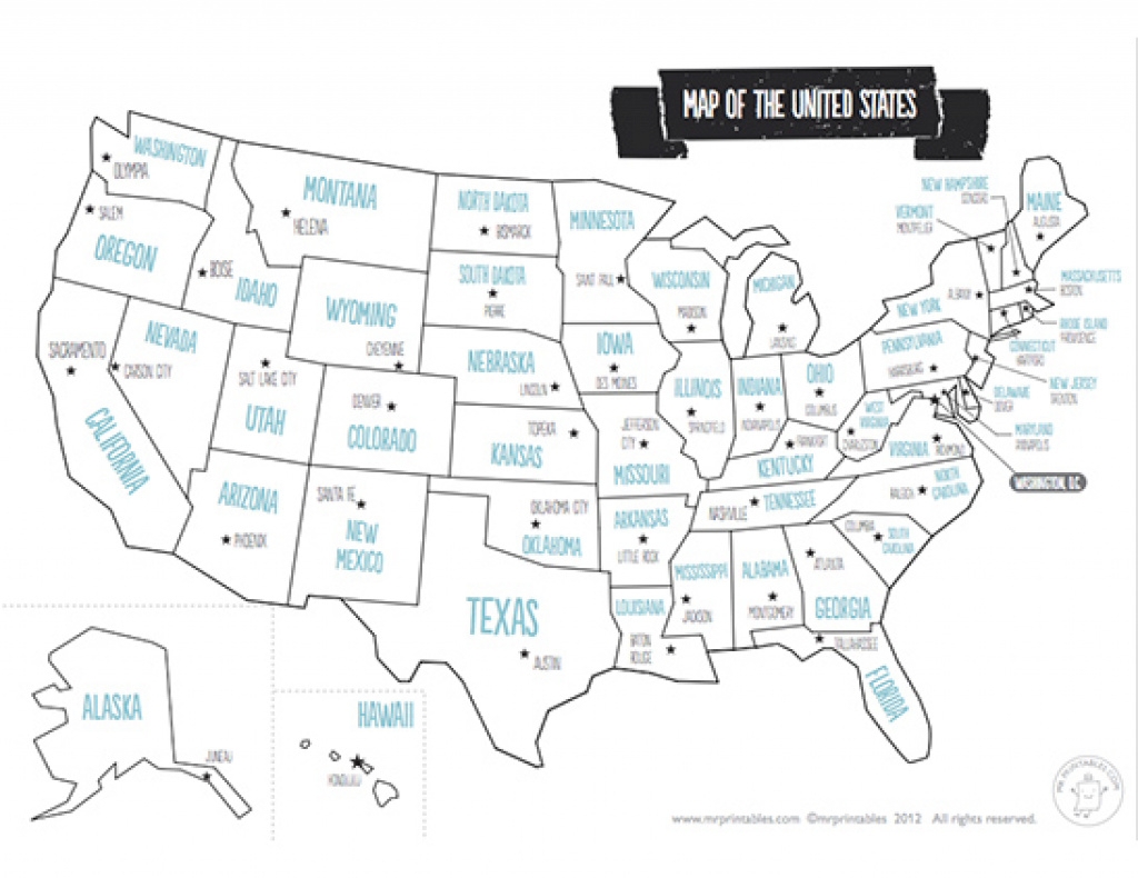 States And Capitals Map Printable Blank