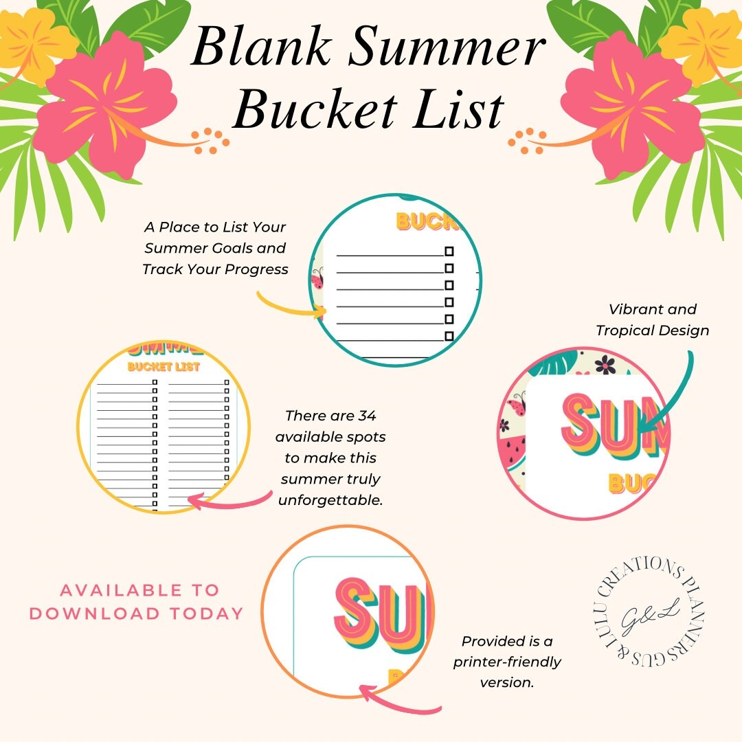 Blank Summer Bucket List Printable Bucket List PDF Family Bucket List Blank Summer Bucket List Printable Bucket List PDF Family Bucket List