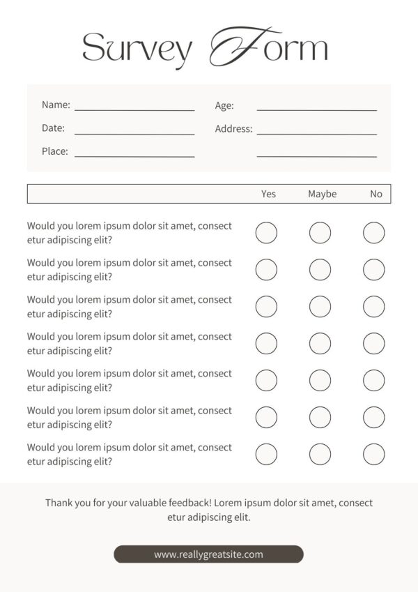 Blank Fivefold Survey Scoring Sheet Printable