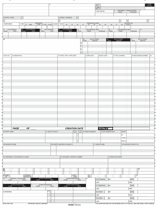 Blank Ub 04 Claim Form Printable