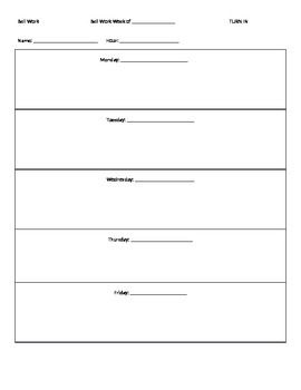 Blank Printable Science Bell Work Form