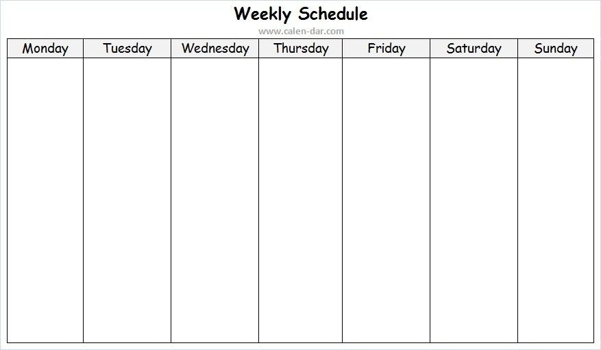 Blank Weekly Calendar Sunday Through Saturday