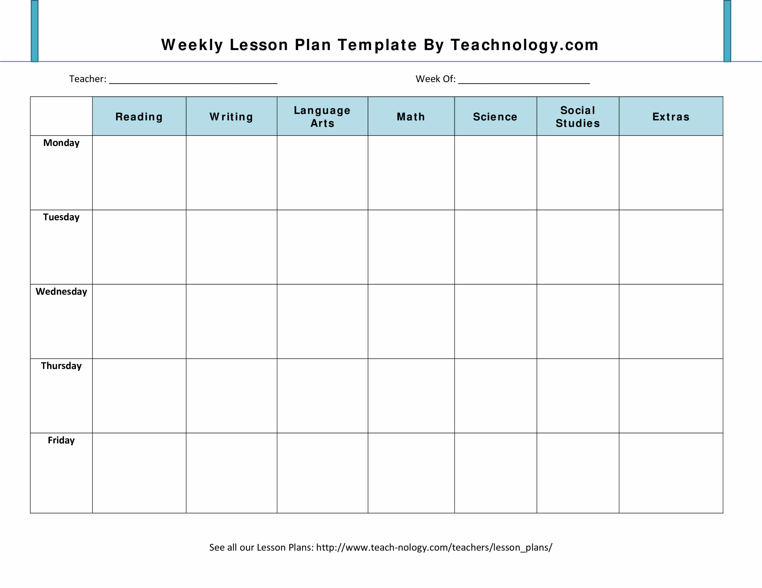 Blank Weekly Lesson Plan Templates At Allbusinesstemplates Printable 