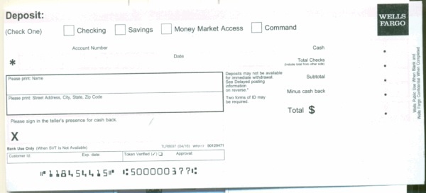 Wells Fargo Printable Blank Deposit Slips