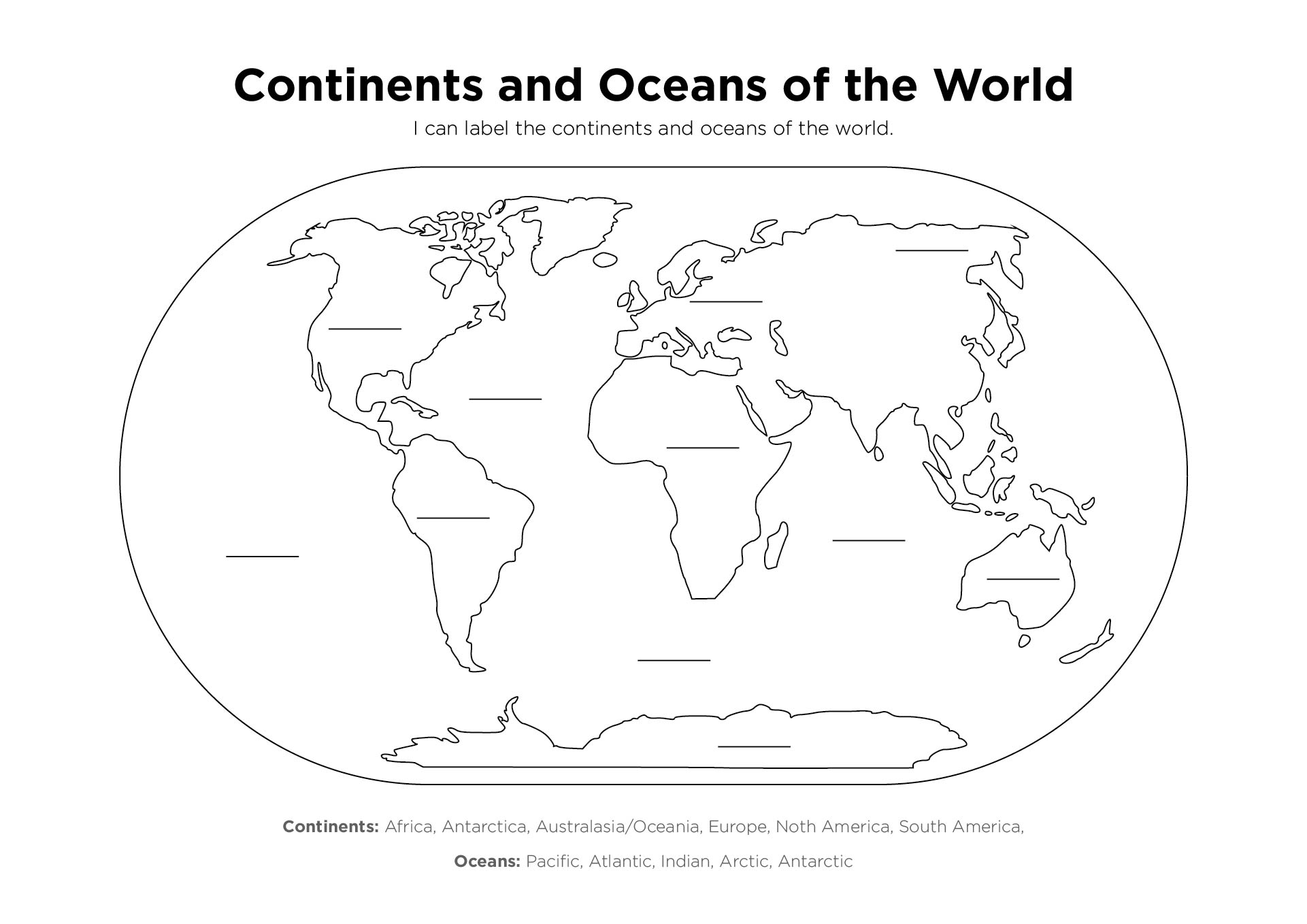 Blank Continent And Ocean Map Printable
