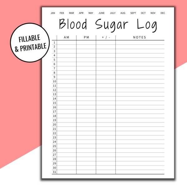 30 Day Blank Printable Blood Sugar Chart