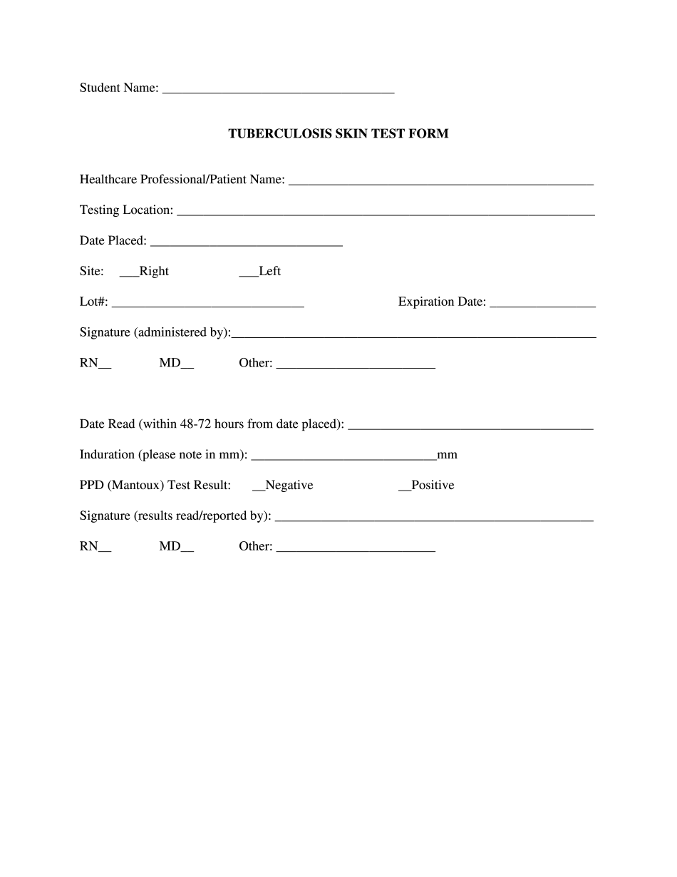 Bristol Community College Tuberculosis Skin Test Form Printable Blank Bristol Community College Tuberculosis Skin Test Form Printable Blank