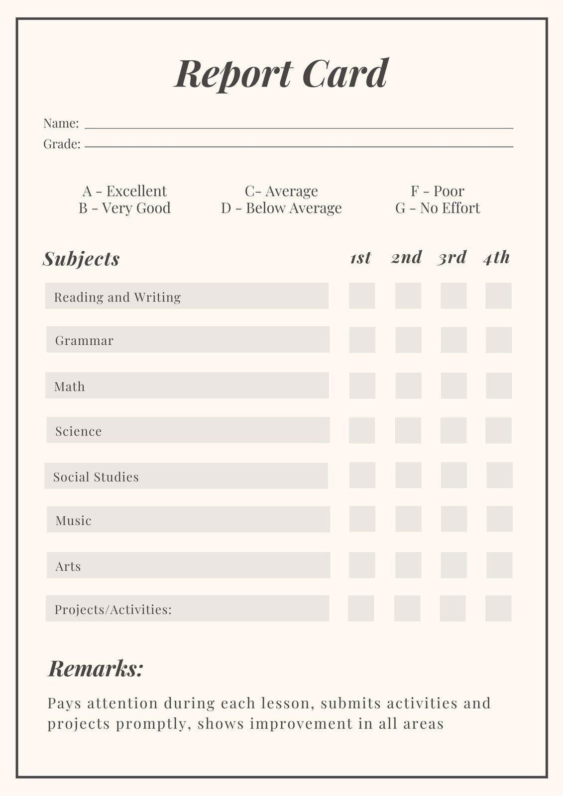 Brown And Cream Bordered Simple Homeschool Report Card Templates By Brown And Cream Bordered Simple Homeschool Report Card Templates By