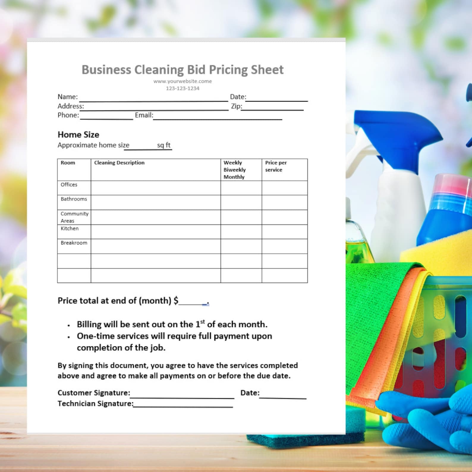 Business Cleaning Bid Sheet Cleaning Service Proposal Sheet Basic 