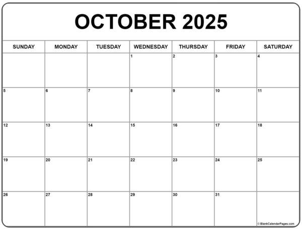 Printable Blank Calendar Page Oct 2025