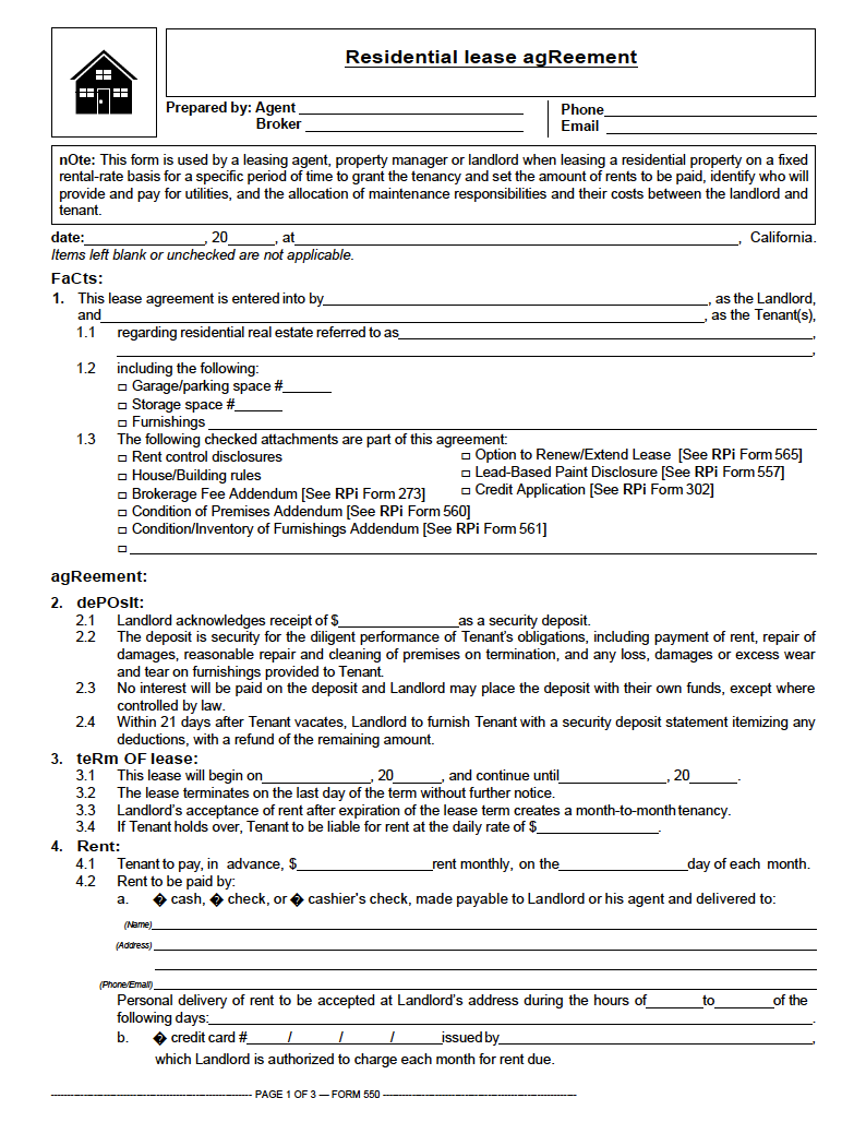 California Residential Rental Agreement Template California Residential Rental Agreement Template